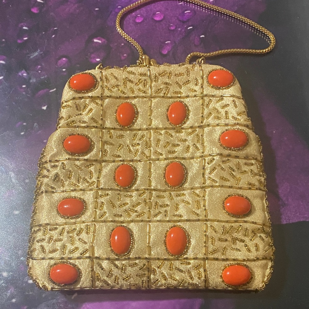 Walborg Gold and Orange Beaded Clutch